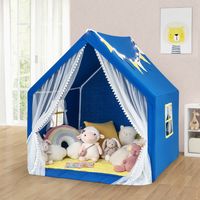 Kinderspeeltent met Sterverlichting Wasbare Katoenen Mat Cadeau voor Jongens en Meisjes 122 x 105 x 125 cm Donkerblauw