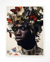 Urban Cotton Wandkleed 'Papillon' 110 x 145cm in Floating Frame - off white