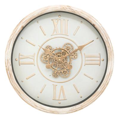 Wandklok/muur klok Florence - Vintage Wood - Dia 50 cm - mdf/glas - beige/wit