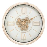Wandklok/muur klok Florence - Vintage Wood - Dia 50 cm - mdf/glas - beige/wit