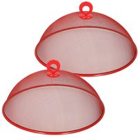 2x stuks metalen vliegenkap/voedselkap rood rond 30 cm - thumbnail