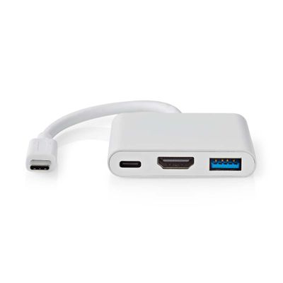 Nedis CCGB64770WT01 Usb Multi-port Adapter Usb 3.2 Gen 1 Usb-c™ Male Hdmi™ Output / Usb-a Female / Usb-c™ Female 5 Gbps 0.10 M Rond Vernikkeld Pvc Wit Doos