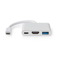 Nedis CCGB64770WT01 Usb Multi-port Adapter Usb 3.2 Gen 1 Usb-c™ Male Hdmi™ Output / Usb-a Female / Usb-c™ Female 5 Gbps 0.10 M Rond Vernikkeld Pvc Wit Doos - thumbnail