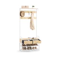 Halmeubel met zitbank kapstok en schoenenrek, eiken goud + mat wit