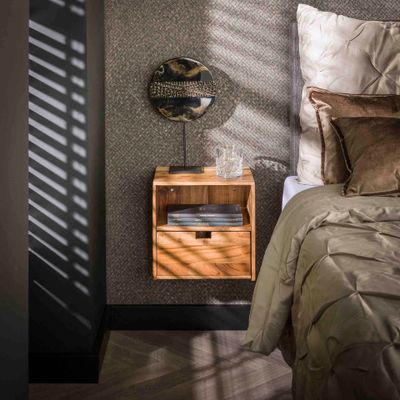 LifestyleFurn Hangend Nachtkastje 'Calan' Acaciahout, Set van 2 stuks