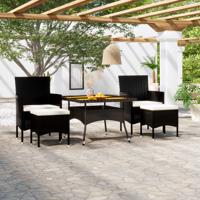 5-delige Tuinset poly rattan en massief acaciahout zwart