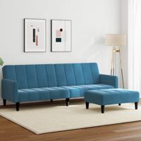 Slaapbank 2-zits met voetenbank fluweel blauw Slaapbank 2-zits met voetenbank fluweel blauw