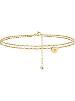 strand Dubbele Keten Hart Brief Enkelbandje - thumbnail