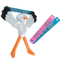 Opblaasbare decoratie ooievaar - blauw en roze banner - 70 cm - geboorte jongen/meisje
