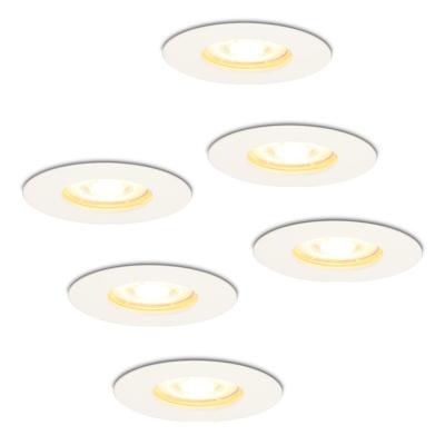 Set van 6 Bari LED Inbouwspots - 4,5 Watt 345 lumen - 2700K Warm Wit - GU10 - Dimbaar - Rond - IP65 Waterdicht - Wit - Voor binnen, buiten en badkamer