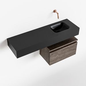 MONDIAZ ANDOR 50cm toiletmeubel dark brown. LEX 100cm wastafel urban rechts geen kraangat