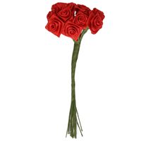 Decoratie roosjes satijn - bosje van 12 st - donker rood - 12 cm - hobby/DIY bloemetjes   - - thumbnail