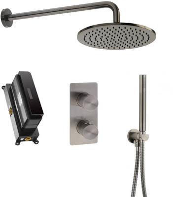 Ben Engraved Cross Slim inbouw regendoucheset Ø25cm met muuraansluiting gunmetal pvd