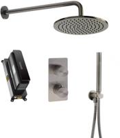 Ben Engraved Cross Slim inbouw regendoucheset Ø25cm met muuraansluiting gunmetal pvd