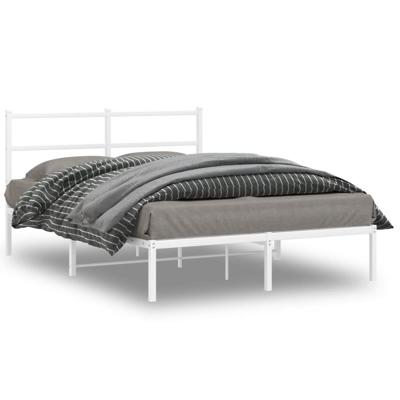Bedframe met hoofdbord metaal wit 140x190 cm
