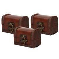 Sieraden opbergkistje Vintage - Set van 3x stuks - 8 x 5 cm - hout - bruin