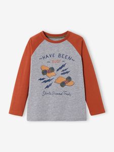 Oeko-Tex® grafisch jongens-T-shirt met raglanmouwen hazelnoot