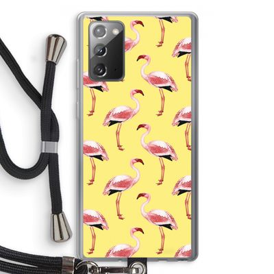 Flamingo's geel: Samsung Galaxy Note 20 / Note 20 5G Transparant Hoesje met koord