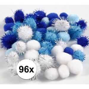 96x knutsel pompons 15-20 mm wit/blauw