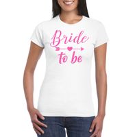 Vrijgezellenfeest T-shirt voor dames - bride to be - wit - roze glitter - bruiloft/trouwen - thumbnail