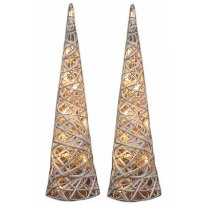 LED kegel kerstboom lamp - 2x stuks - 60 cm - 15 led lampjes - warm wit - kerstverlichting