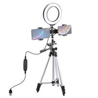 PULUZ Statiefbevestiging + Live Broadcast Dubbele Telefoonbeugel + 6.2 16cm LED Ring Vlogging Video Light Kits