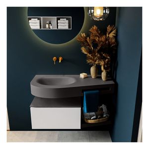 Mondiaz Riva 100cm badmeubel onderkast planchet kleur talc met 1 lade wastafel links kleur dark grey