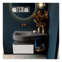 Mondiaz Riva 100cm badmeubel onderkast planchet kleur talc met 1 lade wastafel links kleur dark grey