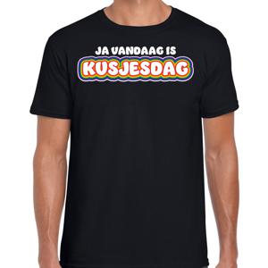 Gay Pride T-shirt voor heren - zwart - kusjesdag - regenboog - LHBTI