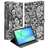 Tablet Book Case Black Flowers Samsung Galaxy Tab S10 FE | Tab S9 FE Tablet Book Case Black Flowers Samsung Galaxy Tab S10 FE | Tab S9 FE
