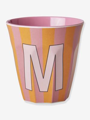 Gestreepte melamine mok LETTER M rice, medium 250 ml meerkleurig