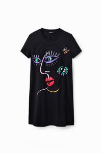 T-shirtjurk met arty gezicht - BLACK - S