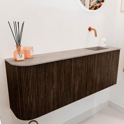 Toiletmeubel Mondiaz Joya Dlux | 111.6 cm | Meubelkleur Walnut | Faye wastafel Saba Wasbak Rechts | Zonder kraangat(en)