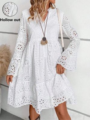 V Neck Boho Plain Dress With No V Neck Boho Plain Dress With No