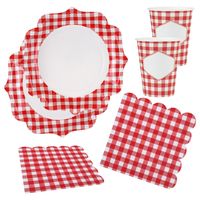 Boeren ruitjes feest wegwerp servies set - 20x bordjes / 20x bekers / 20x servetten