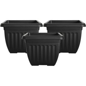 Buiten plantenpot/bloempot/planter - 3x - zwart - kunststof - L30 x B30 x H22 cm