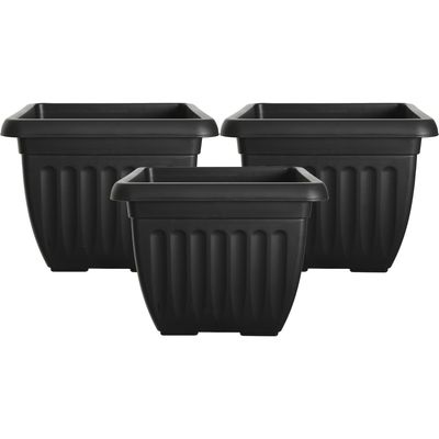 Buiten plantenpot/bloempot/planter - 3x - zwart - kunststof - L30 x B30 x H22 cm
