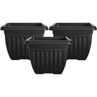 Buiten plantenpot/bloempot/planter - 3x - zwart - kunststof - L30 x B30 x H22 cm