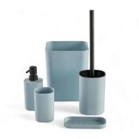 Set van 5 badkameraccessoires - TODAY - UTILITY - Zeepdispenser, tandenborstelhouder, zeepbakje, toiletborstel, prullenbak - Blauw