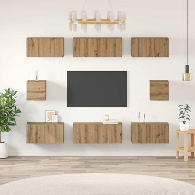 TV-kast set 8 pcs artisanaal eikenkleurig Bewerkt hout