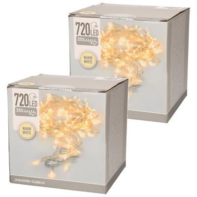 Kerstverlichting - 2x - transparant - 720 leds - warm witte lampjes - 5400 cm - Boomverlichting