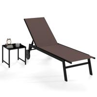 Set van 2 Stuks Patio Ligstoel van Ademend Materiaal met Bijzettafel van Gehard Glas