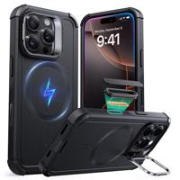iPhone 16 Pro Max Cyber Tough Magnetic Case (Camera Control, Stash Stand) - Black