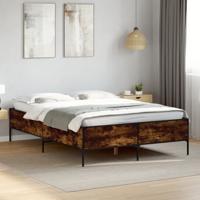 Bedframe bewerkt hout metaal gerookt eikenkleurig 135x190 cm