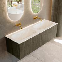 Badmeubel Mondiaz Kurve-Dlux | 140 cm cm | Meubelkleur Shadow | Wastafelkleur Ostra | Solid surface | Wasbak beiden zijden spoelbak | Zonder kraangat(en)