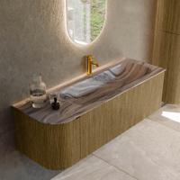 Badmeubel Mondiaz Kurve-Dlux | 135 cm | Meubelkleur Dusk | Wastafelkleur Sombra | Solid surface | Wasbak rechter zijde spoelbak | 1 kraangat