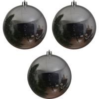 Decoris Kerstbal - 3x - zilver - groot - 20 cm - kunststof - glans