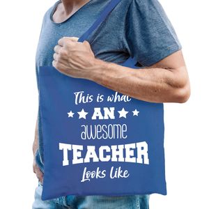 Cadeau tas voor meester - katoen - 42 x 38 cm - blauw - This is what an awesome teacher looks like