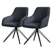 ML-Design eetkamerstoelen draaibaar set van 2, textiel geweven stof, zwart, woonkamerstoel met armleuning/rugleuning, - thumbnail