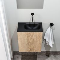 Zaro Polly toiletmeubel 40cm eiken met zwarte wastafel zonder kraangat rechts - thumbnail